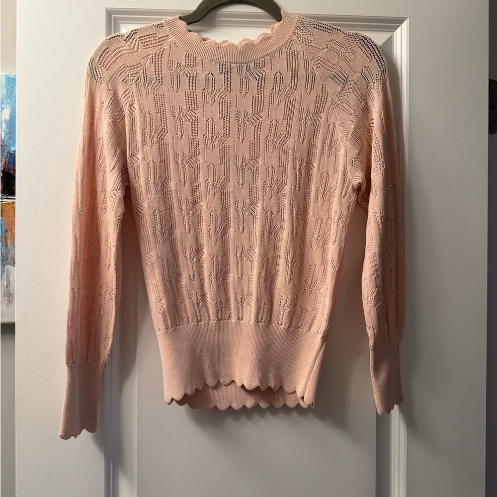 Designer Scalloped Edge Light Coral Sweater